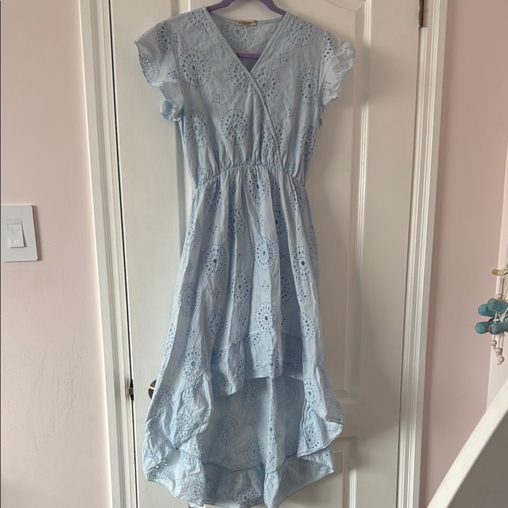 Light Blue Cotton Eyelet Midi Dress